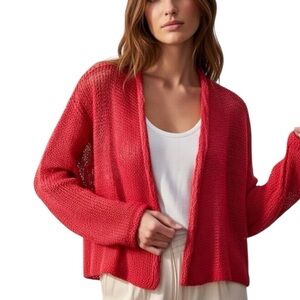 EILEEN FISHER Silk Weave Open Front Pink Sweater